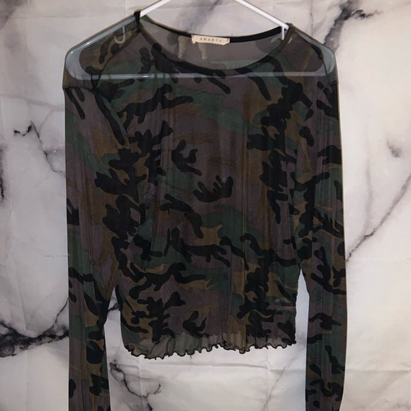 camo sheer top